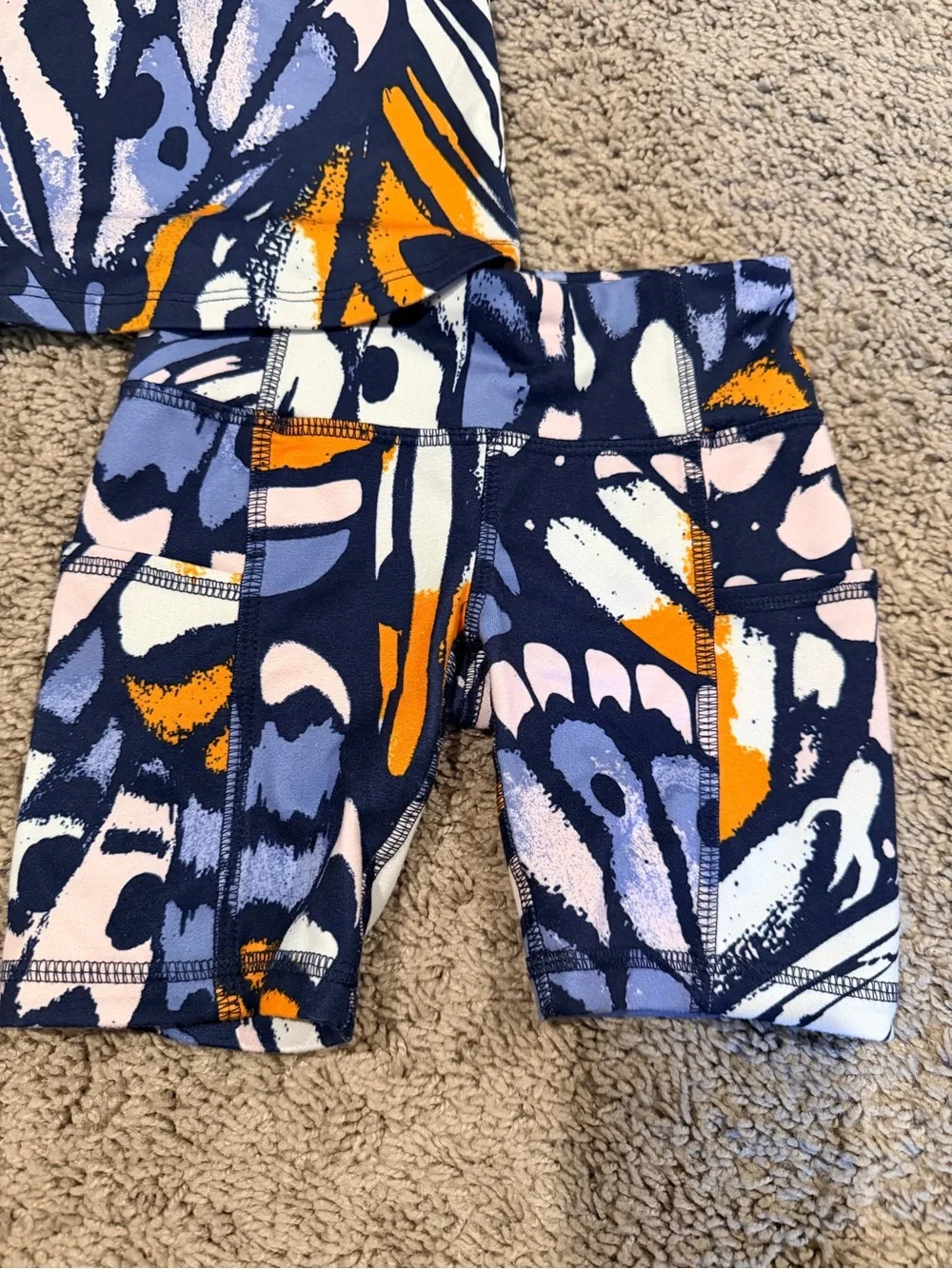 Athletic Works Navy, Orange & Light Pink Abstract Tank and Bike Shorts Set